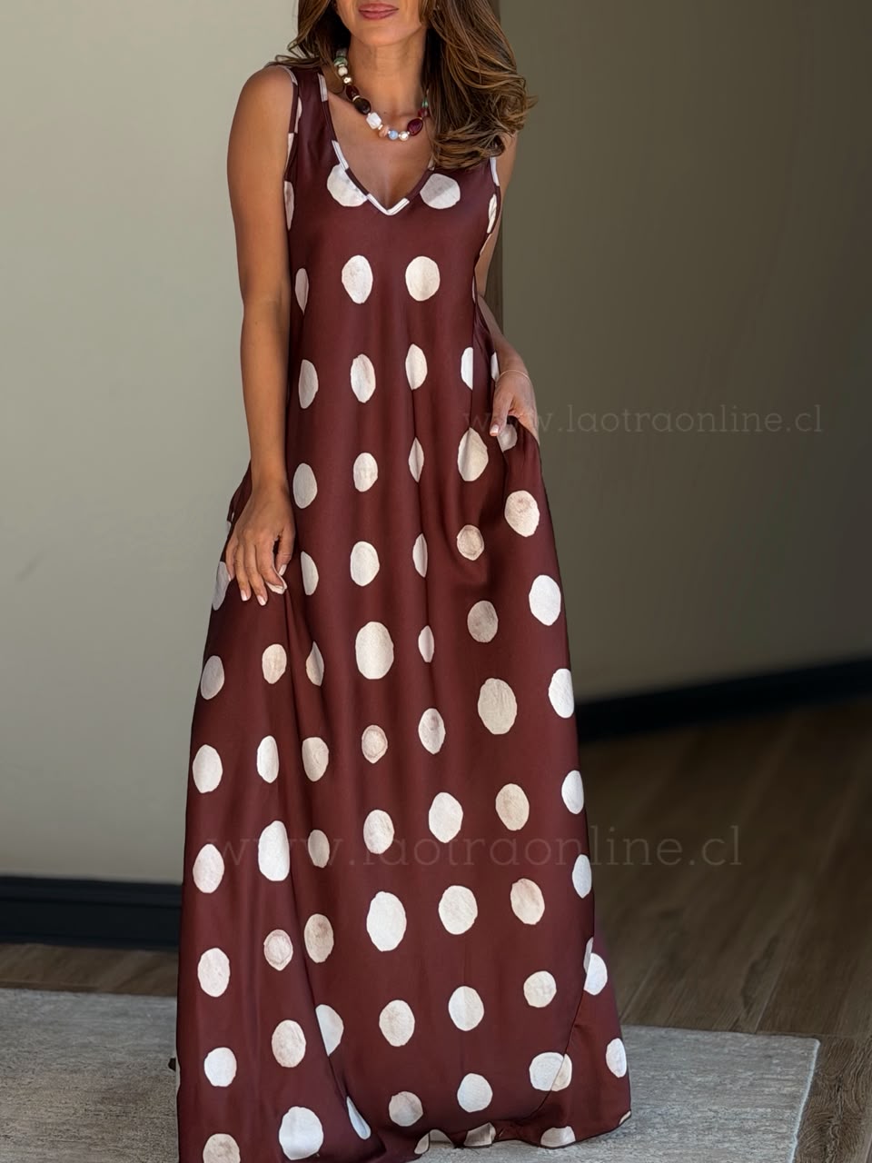 Maxi Vestido lunares marrón claro