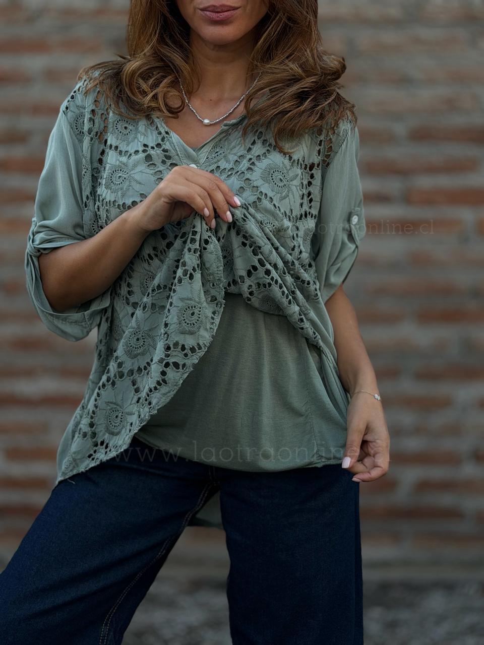 Blusa Macramé Italiana verde