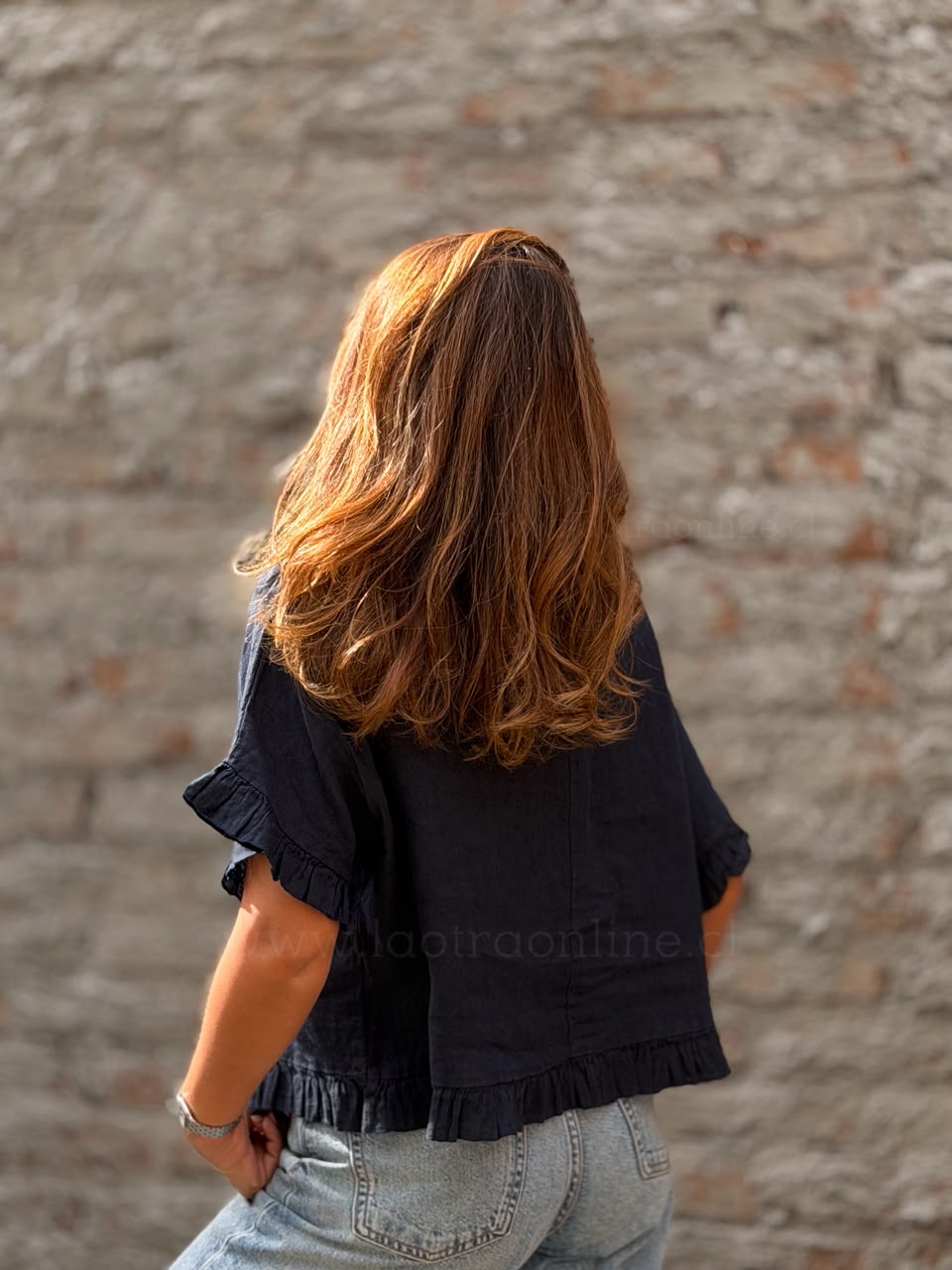 Polera 100%Lino Italiano azul