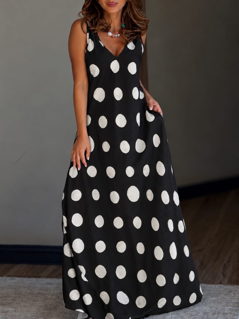 Vestido Maxi lunares negro