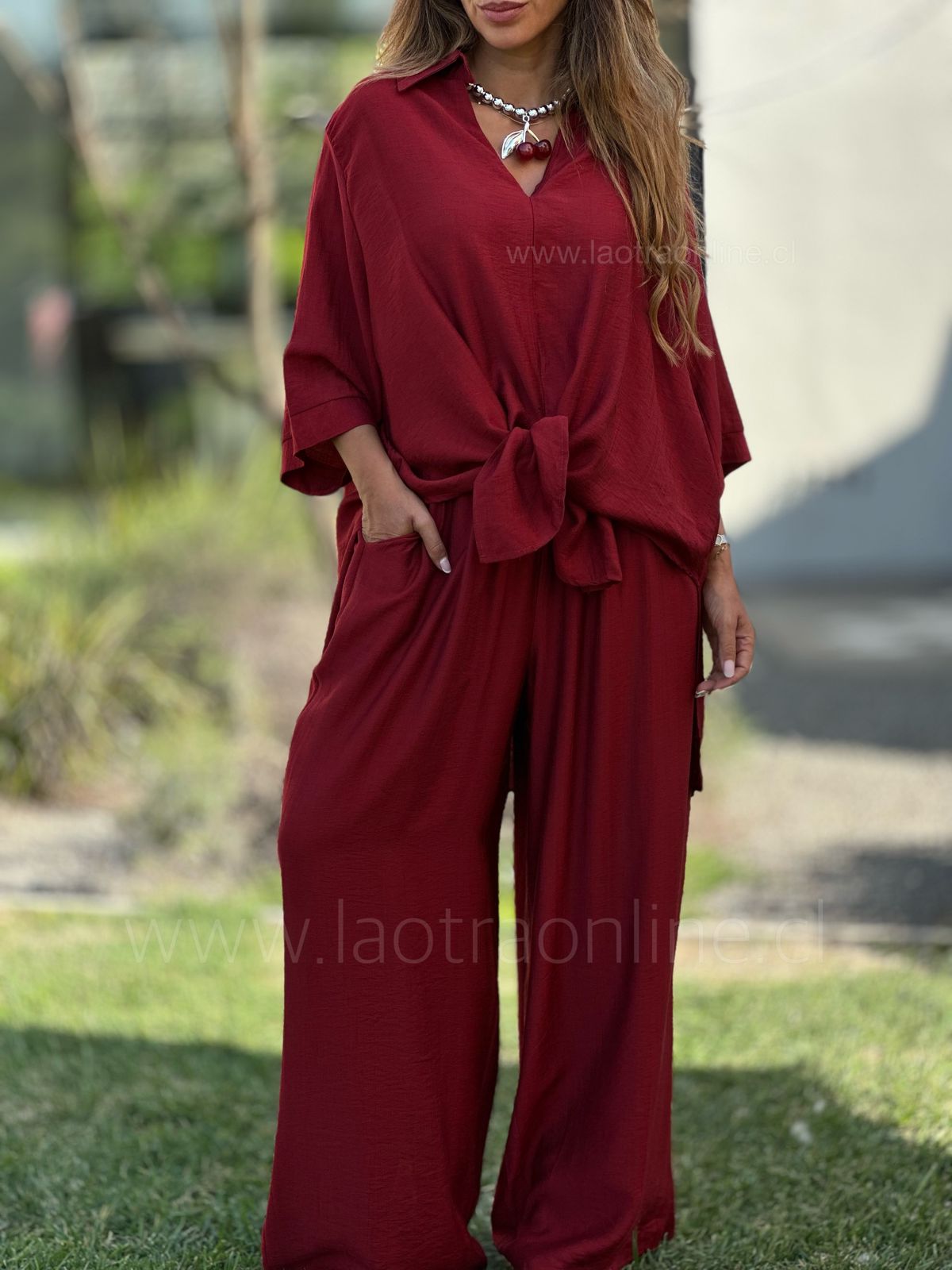 Conjunto Marbella rojo cherry