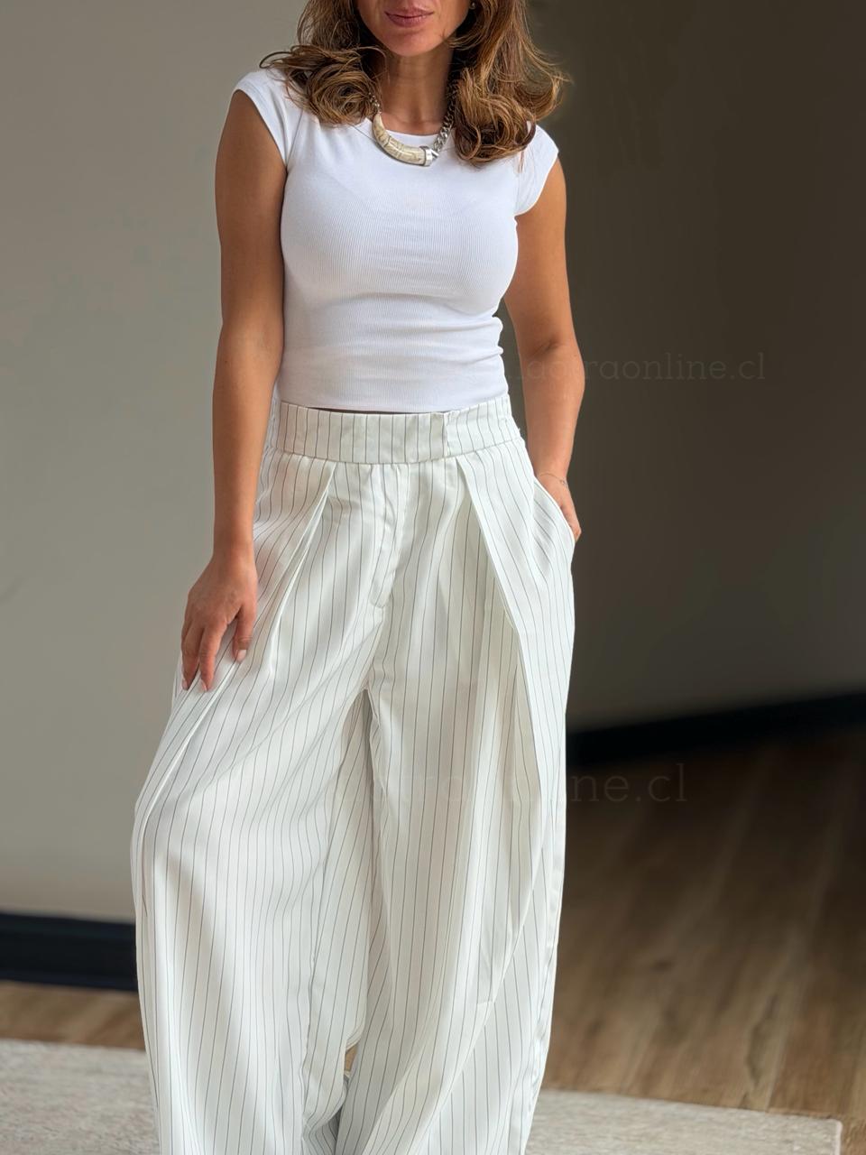 Pantalón London rayas  blanco